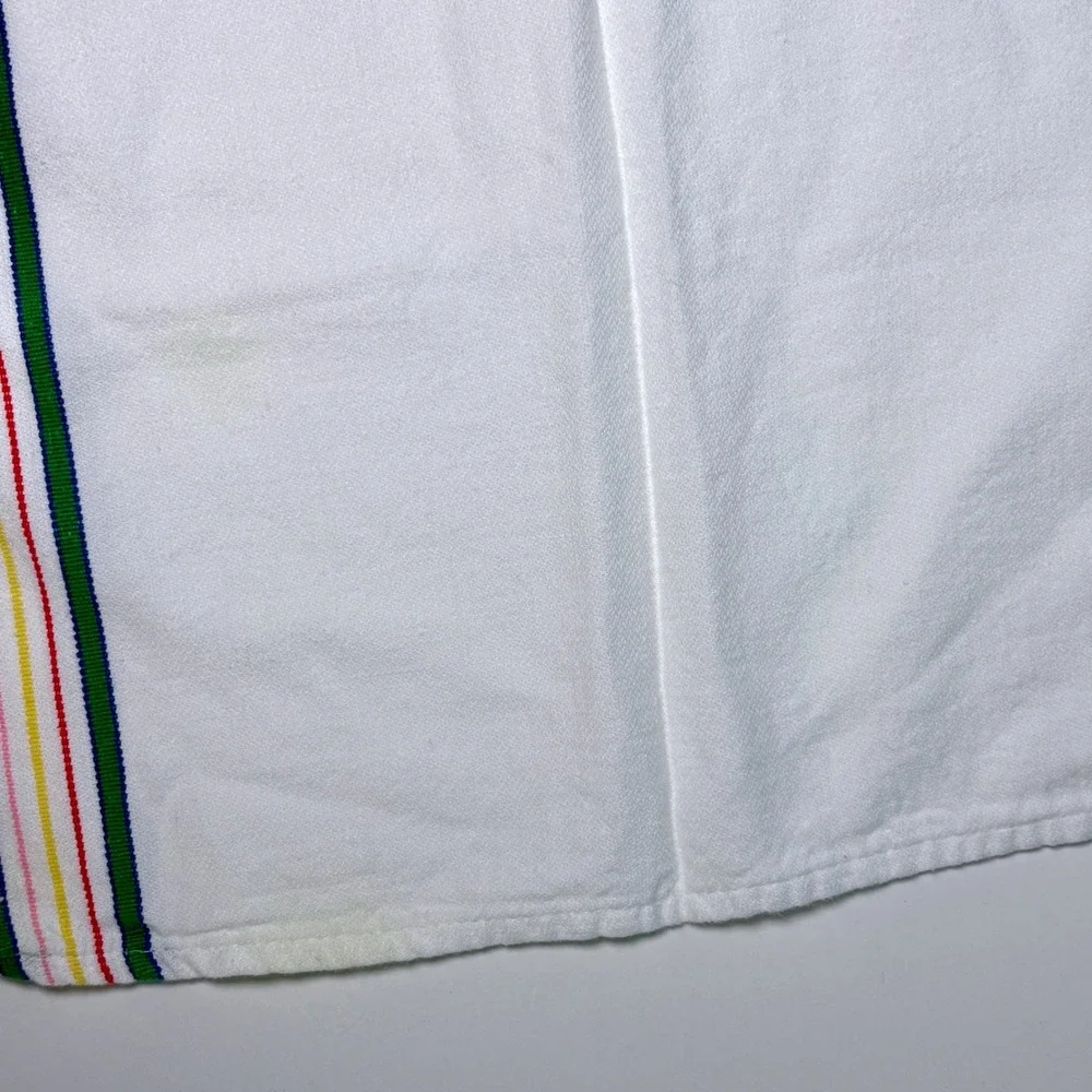 Vintage Tea Towel 2 set White Hand Embroidered Bunny Rabbit Kitchen Cottage gran